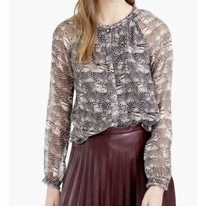 J.Crew Collection Silk Button Front Blouse Womens Size 12 Feathers Quiet Luxury